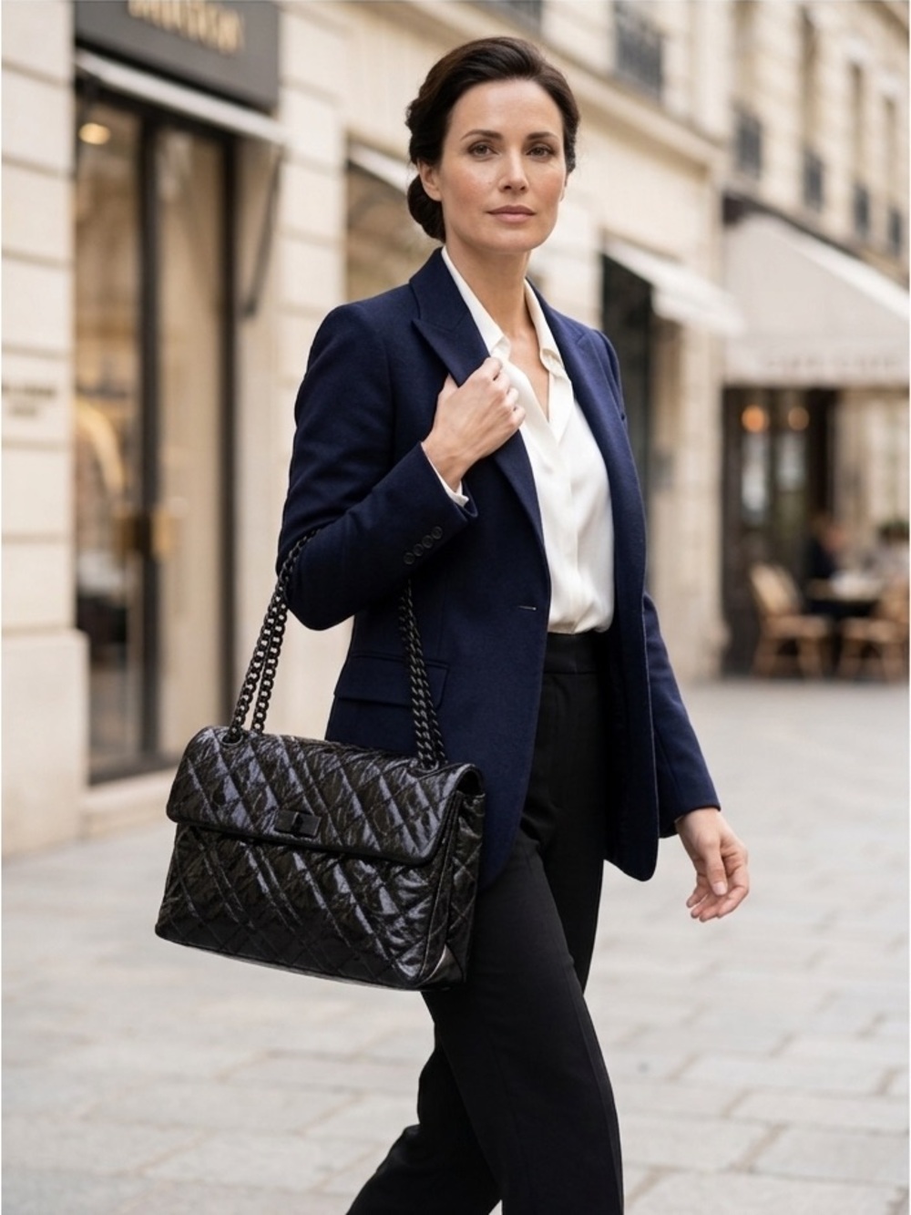 Kurt Geiger Black Quilted Patent Chain Shoulder Bag